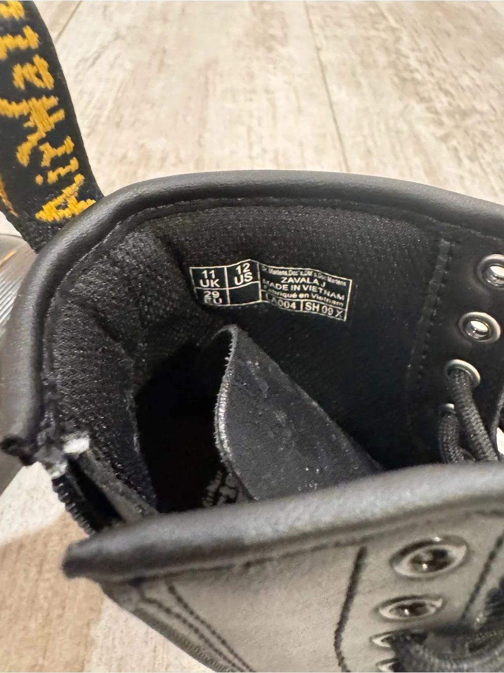 Dr. Martens Black Leather Kids Lace-Up Boots with Yellow Stitching
